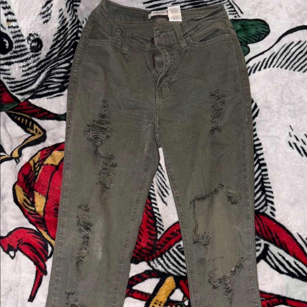 Army Green High-rise Skinny Jeans Distressed Style Size 1 (24)